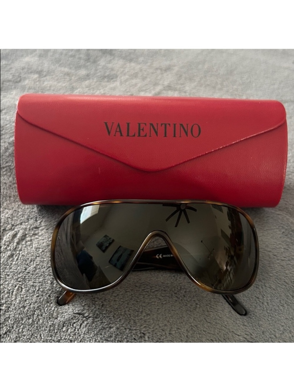 Valentino Shield Sunglasses with Red Case and Tortoiseshell Frame